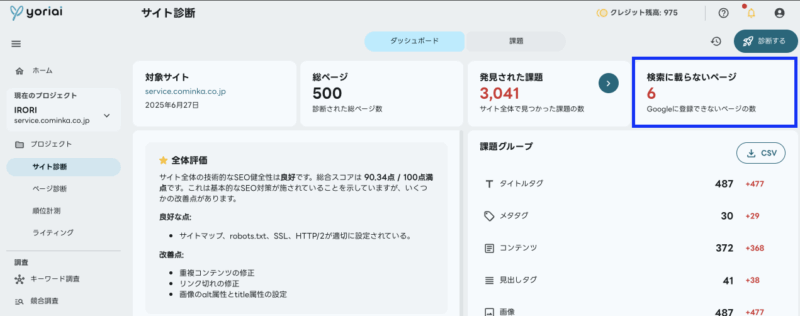 「インデックスできないページ」