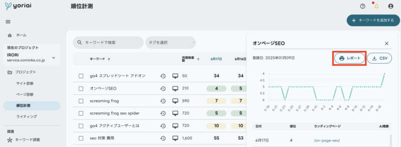 順位計測レポートボタン