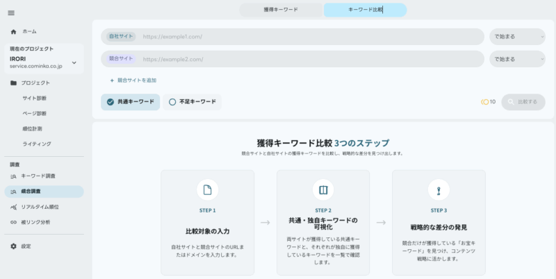 キーワード比較調査前画面