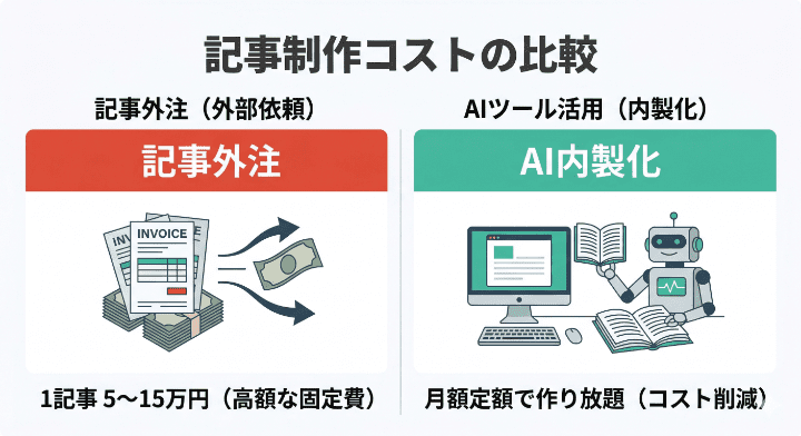 記事制作費の比較（外注 vs AIツール）