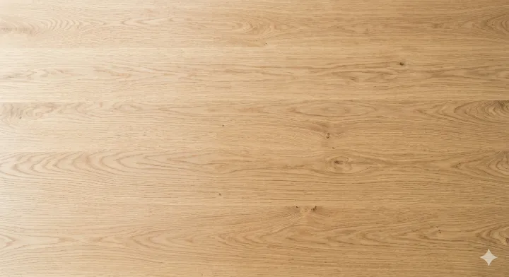 プロンプト例で生成した、文字や見出しを配置しやすいシンプルなオーク材の木目背景画像